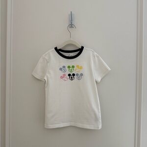 Janie and Jack White Tee with Multi-Color Mickey Faces and Black Neckline